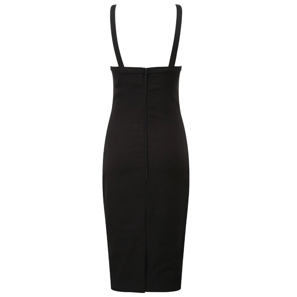 Killstar Dress L Betty Rage Pin Up Midi Strappy Stretchy Bodycon Black Goth NWT - Picture 2 of 6